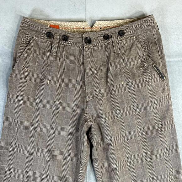 Hugo Boss Plaid Pants Mens 48 (32x34) Brown Houndstooth Patchwork Crafted Orange